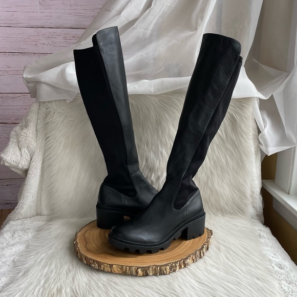 LIKE NEW Steve Madden Rino black lug sole knee high leather boots - Picture 6 of 10
